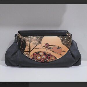 Vintage Moon Bags Black Hand Painted Design Clutch/Satchel